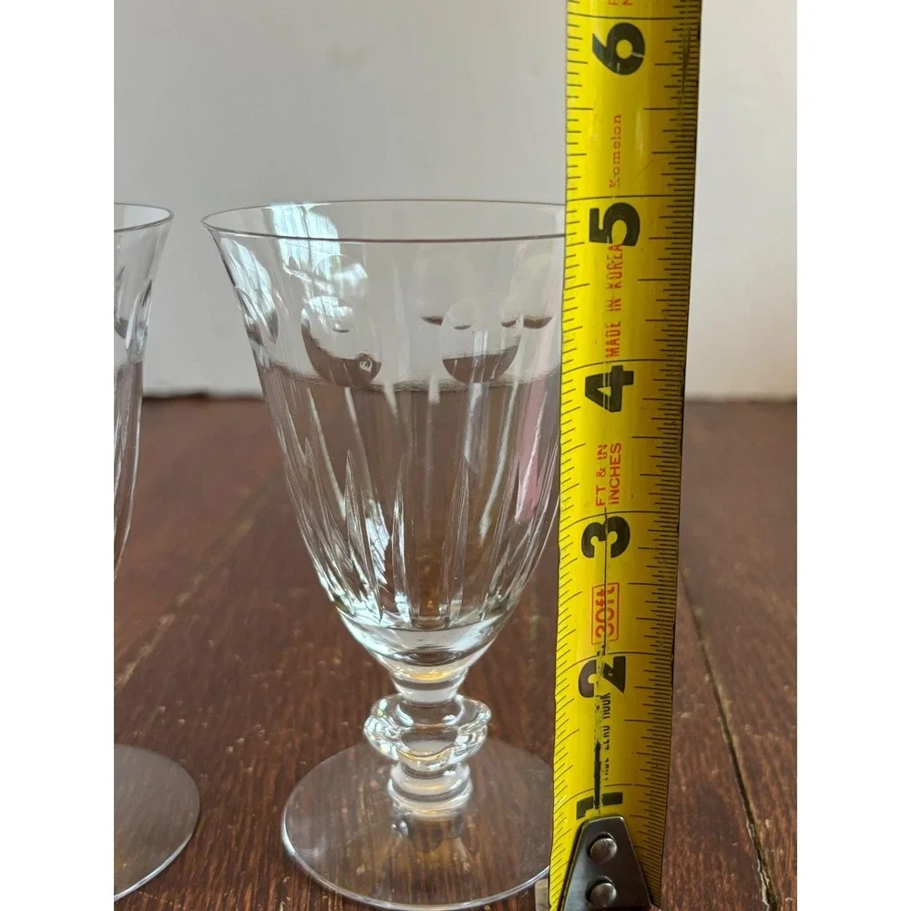 Vintage Cut Crystal Wine Goblets Set‎ of 2 Fluted Thumbprint Stemware 5.25 Inch